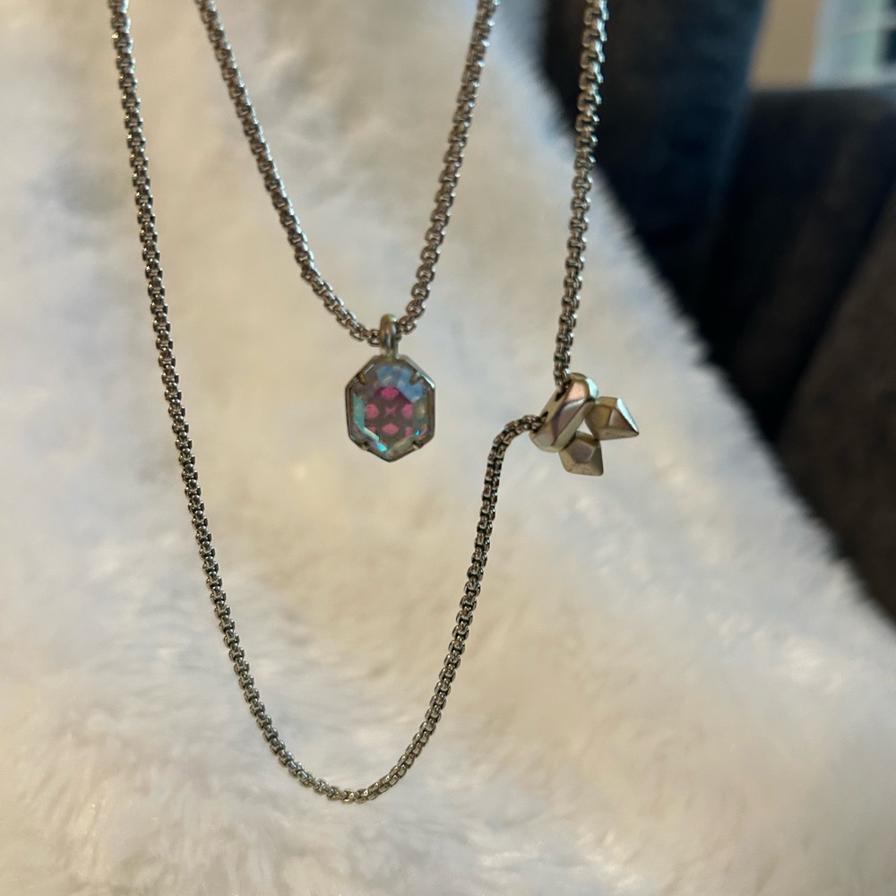Kendra Scott Silver and Iridescent Pendant Necklace